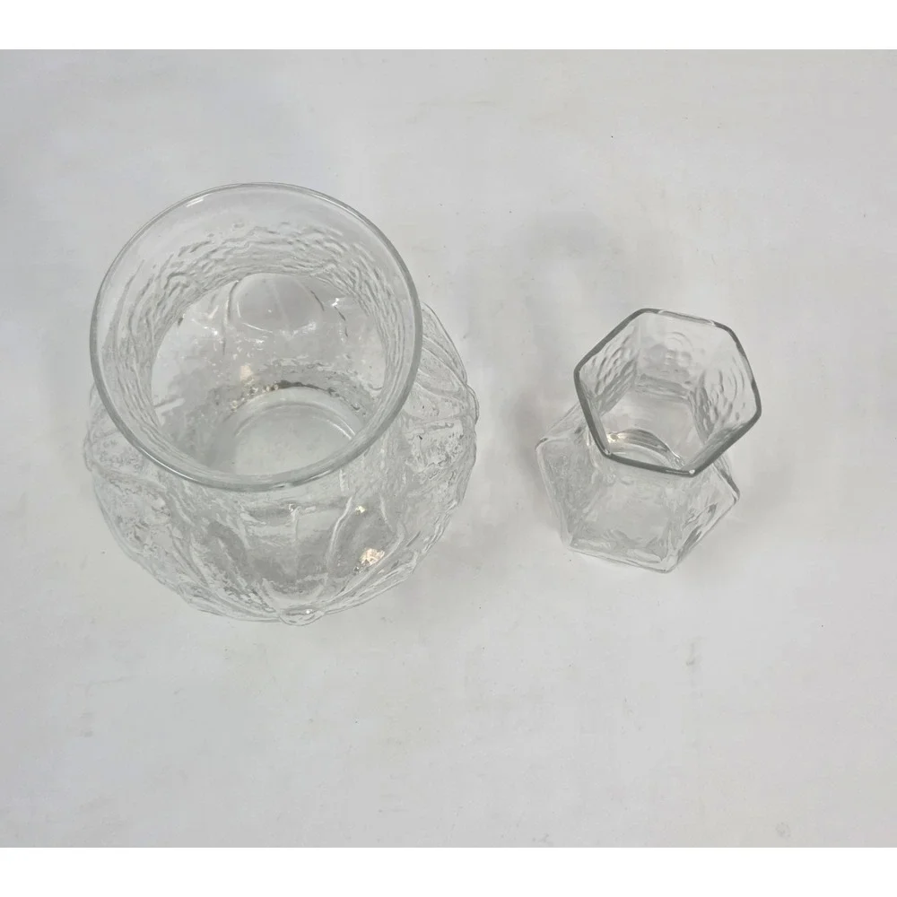 Vintage Crinkle Glass Vase Pair Clear MCM Pedestal Florist Vases Set of 2